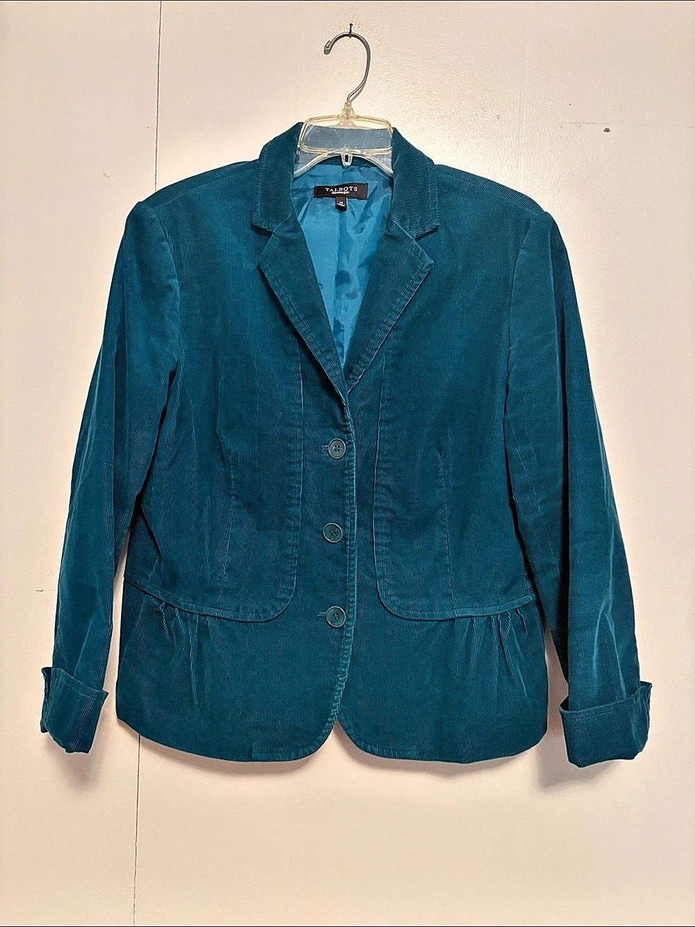 Talbots Corduroy Peplum Button Blazer Jacket Blazer Blue Size 14